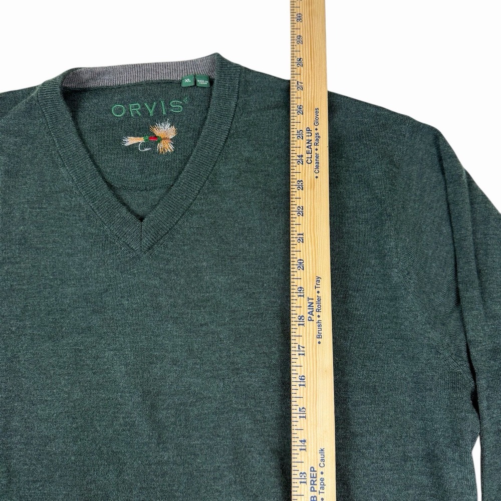Orvis Sweater Mens Size XL Hunter Green Merino Wool V-Neck Pullover Shirt Soft - Picture 2 of 6